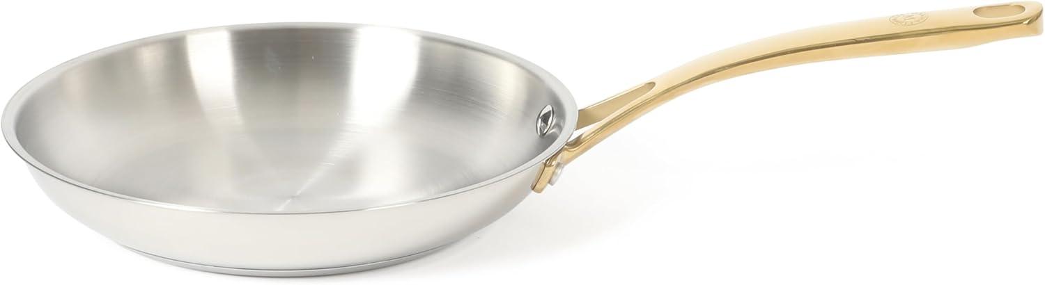 imageMartha Stewart Castelle 8 Stainless Steel Frying Pan Non Toxic Fry Pan SkilletStainless Steel W Gold Handle