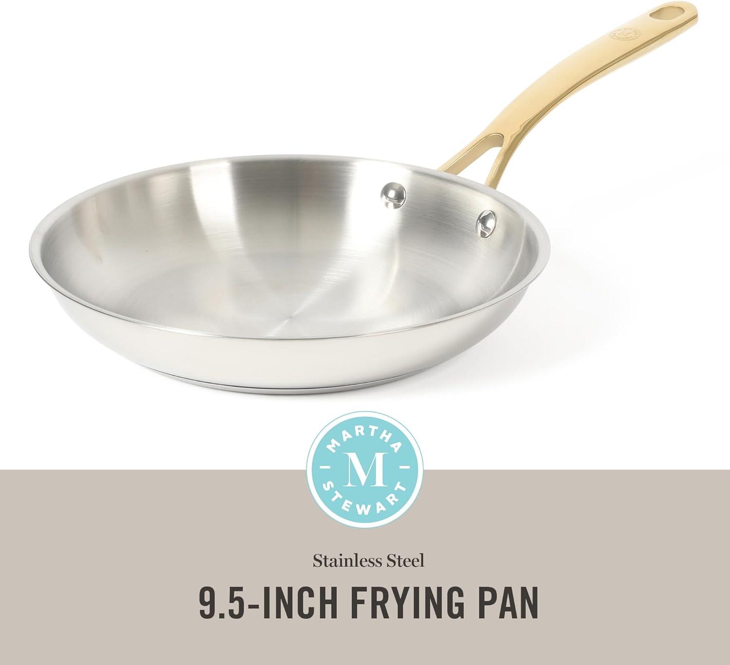 imageMartha Stewart Castelle 8 Stainless Steel Frying Pan Non Toxic Fry Pan SkilletStainless Steel W Gold Handle