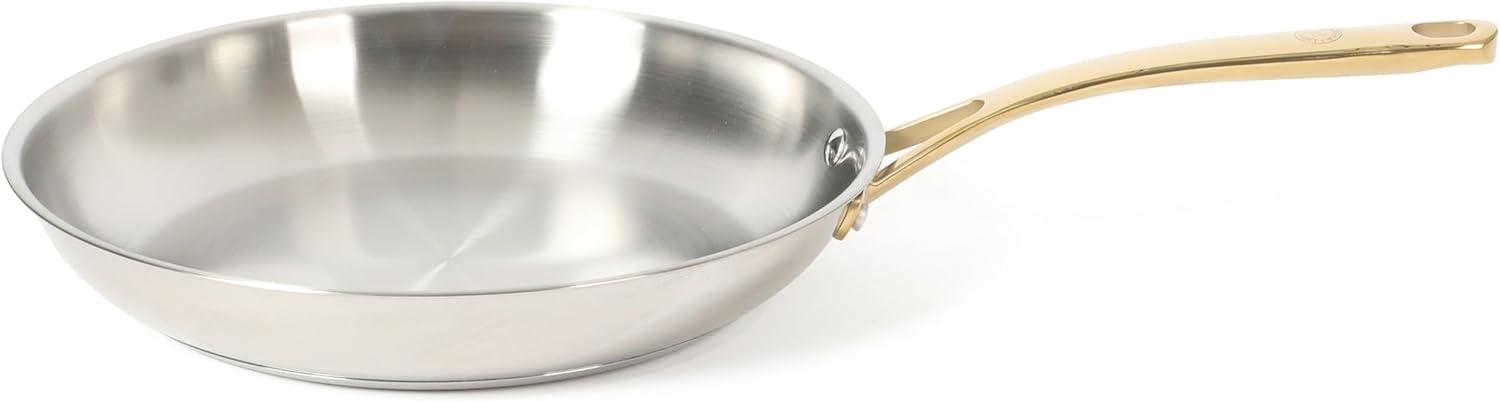 imageMartha Stewart Castelle 8 Stainless Steel Frying Pan Non Toxic Fry Pan SkilletStainless Steel W Gold Handle
