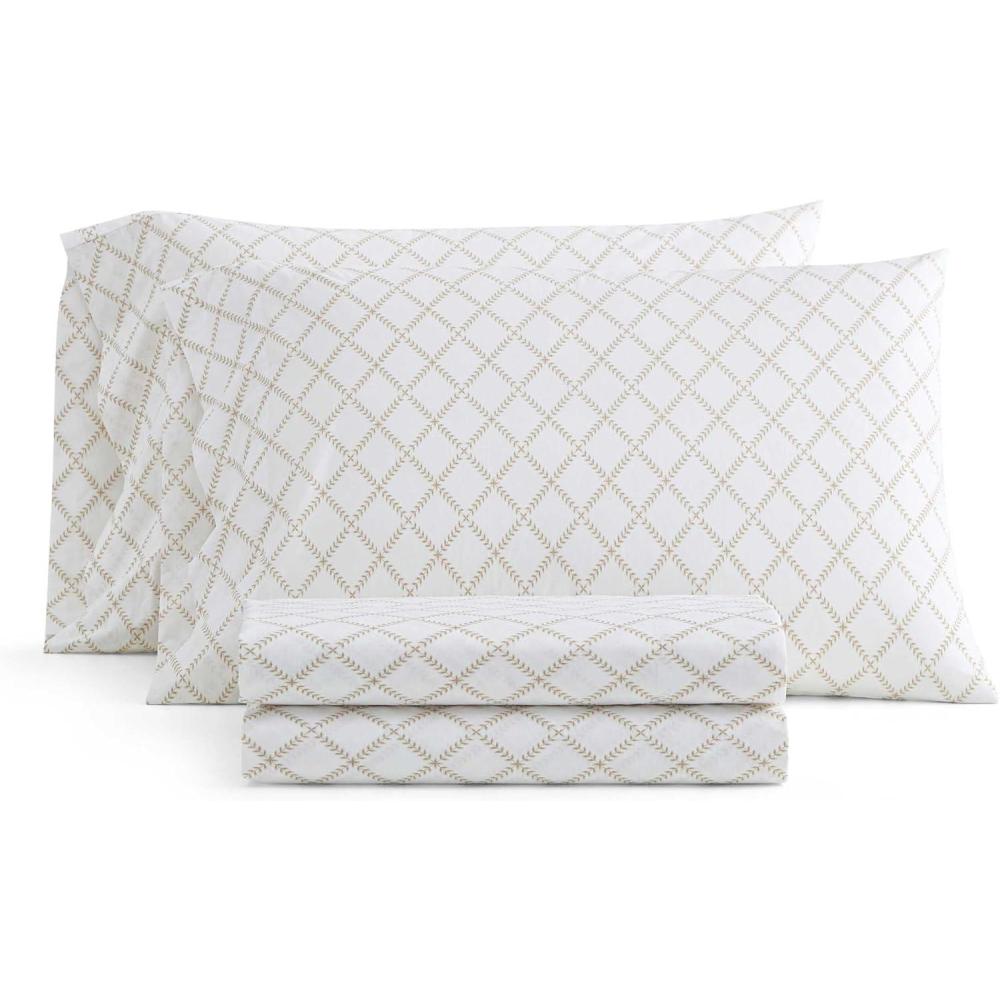 imageMartha Stewart Twin Size Sheet Set Crisp amp Tailored Sheets with a Smooth Cotton Percale Feel Striped Bed Sheets with Matching Pillowcase amp Fitted Sheet Leaf Trellis BeigeLeaf Trellis Beige