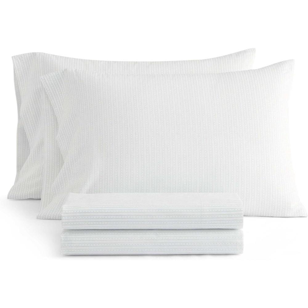 imageMartha Stewart Twin Size Sheet Set Crisp amp Tailored Sheets with a Smooth Cotton Percale Feel Striped Bed Sheets with Matching Pillowcase amp Fitted Sheet Leaf Trellis BeigeDottie Stripe Green