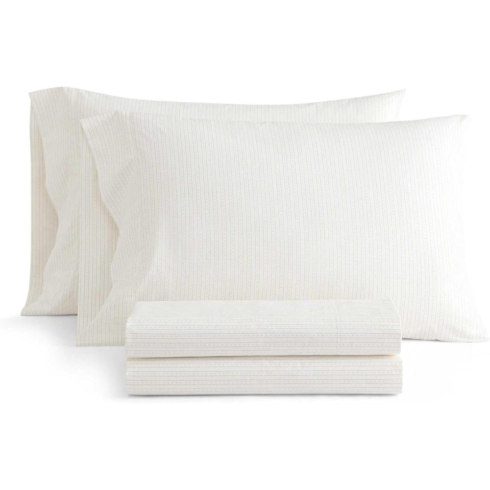 imageMartha Stewart Twin Size Sheet Set Crisp amp Tailored Sheets with a Smooth Cotton Percale Feel Striped Bed Sheets with Matching Pillowcase amp Fitted Sheet Leaf Trellis BeigeDottie Stripe Yellow