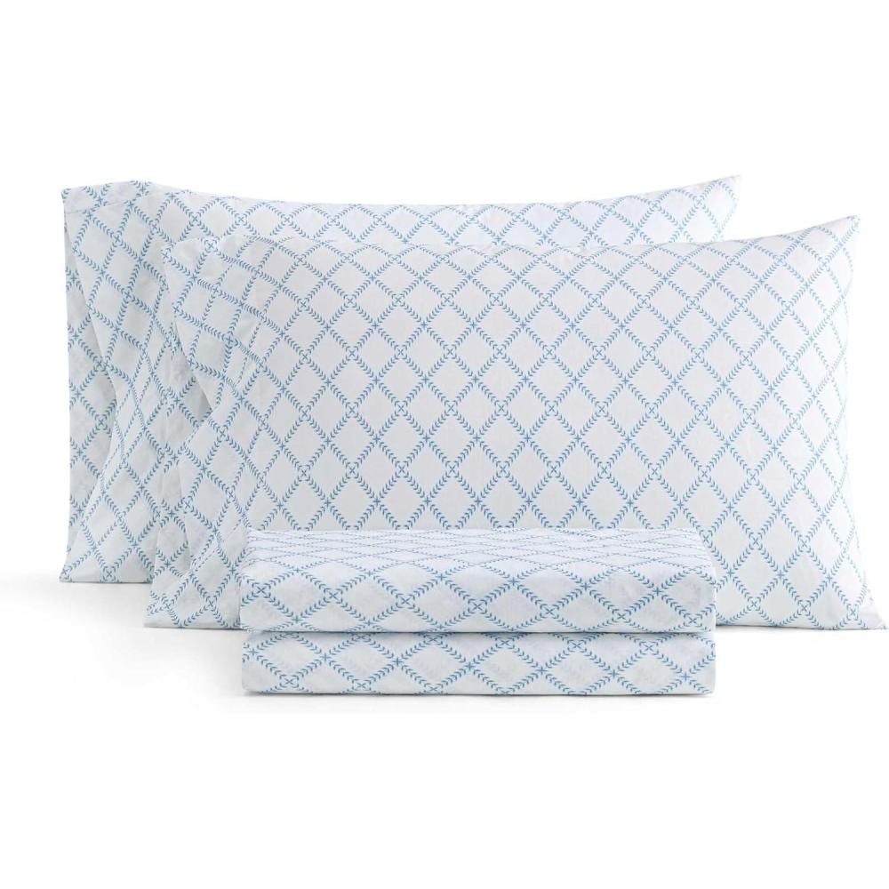 imageMartha Stewart  Twin Size Sheet Set Crisp amp Tailored Sheets with a Smooth Cotton Percale Feel  Striped Bed Sheets with Matching Pillowcase amp Fitted Sheet Leaf Trellis BeigeLeaf Trellis Blue