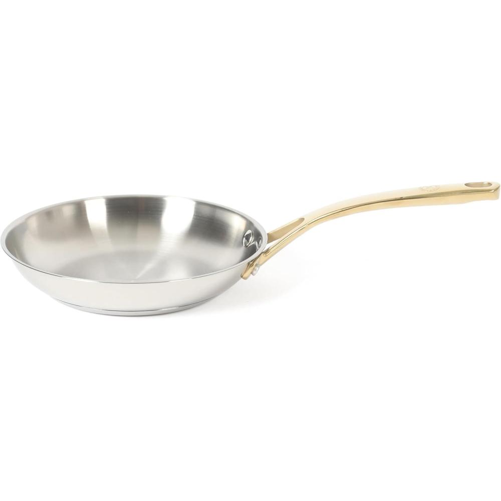 imageMartha Stewart Castelle 8 Stainless Steel Frying Pan Non Toxic Fry Pan SkilletStainless Steel W Gold Handle