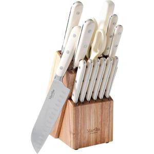 Martha Stewart Ruxton 14 Piece High Carbon Stainless Steel Cutlery Knife Block Set w/ABS Triple Riveted Forged Handle Ashwood Block – Linen(Linen (Ashwood Block))