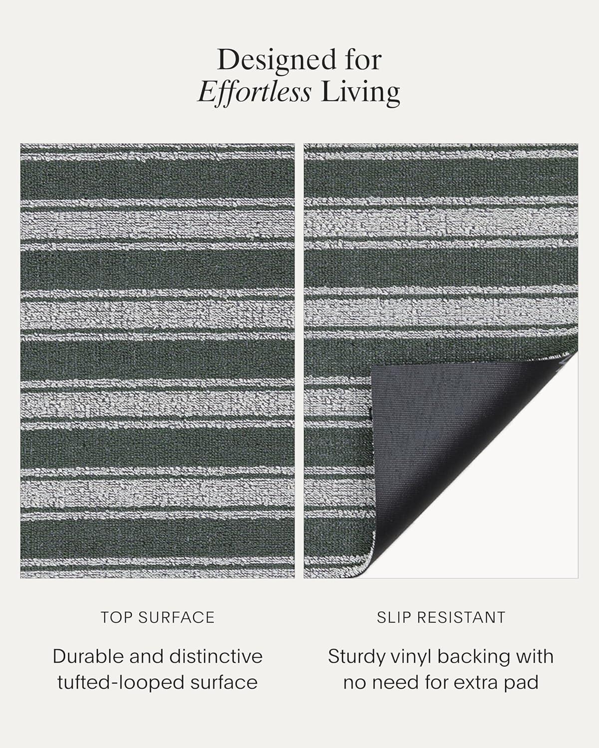imageChilewich Martha by Martha Stewart Boardwalk Stripe Shag Mat Premium IndoorOutdoor Doormat for Entryway Kitchen Dining Room Bathroom Patio Waterproof Backing Fern 1 6 x 2 4Fern