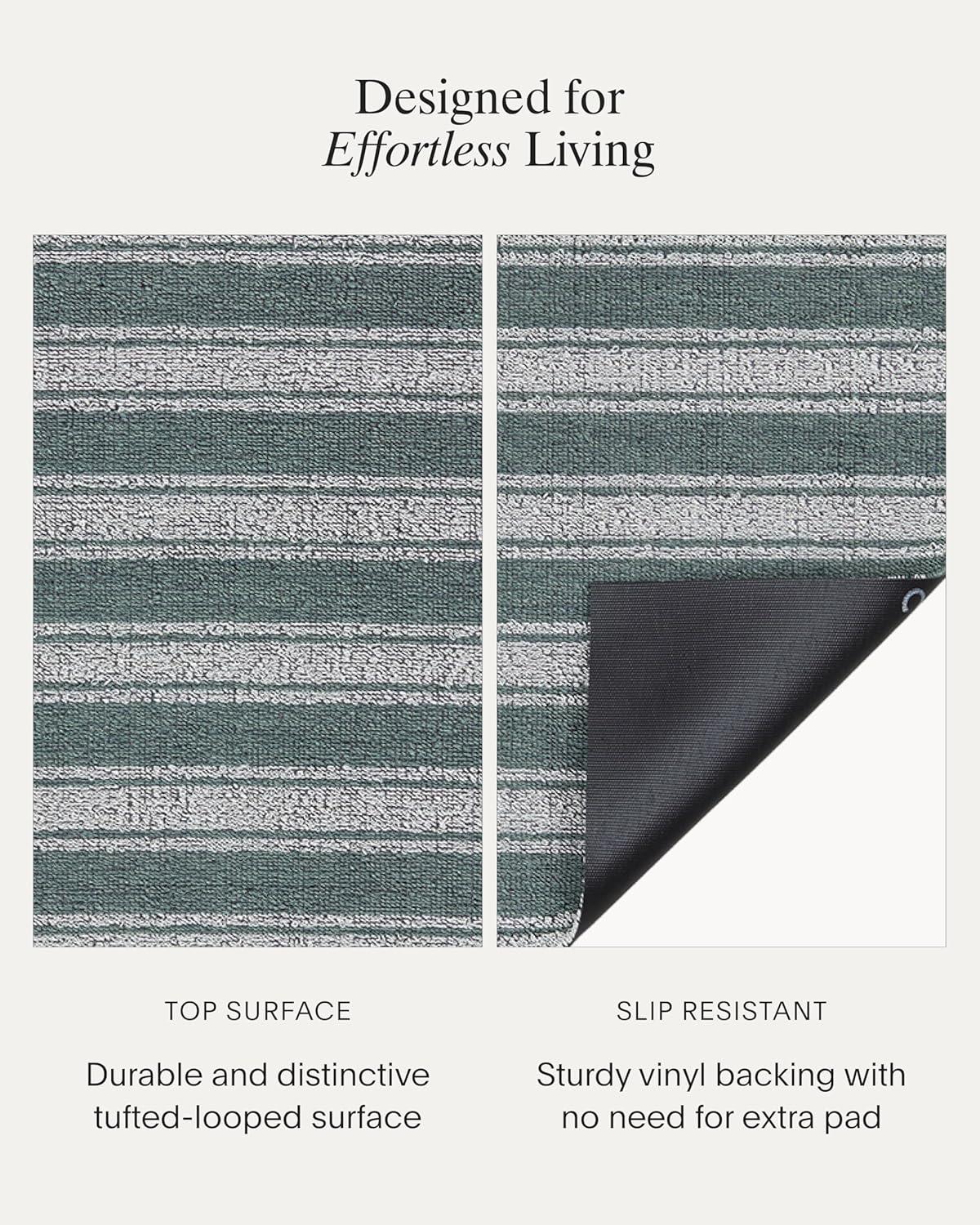 imageChilewich Martha by Martha Stewart Boardwalk Stripe Shag Mat Premium IndoorOutdoor Doormat for Entryway Kitchen Dining Room Bathroom Patio Waterproof Backing Fern 1 6 x 2 4Seaside