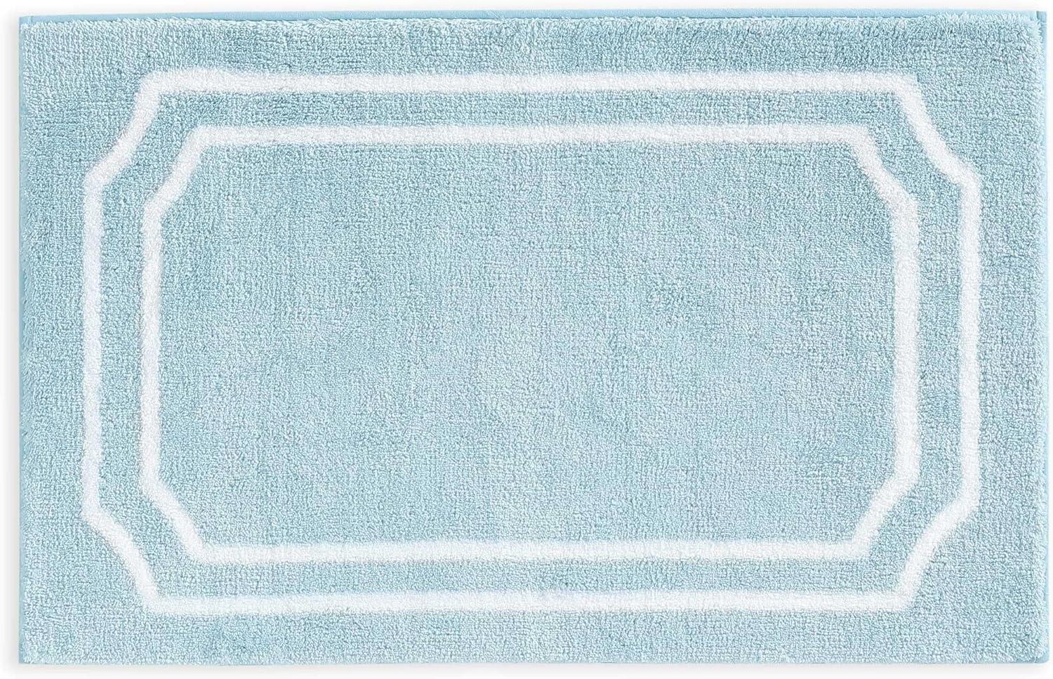 imageMartha Stewart Bath Rug Plush 100 YarnDye Knit Rug Soft Cushioned Feel Bathroom Rug with SkidResistant Latex Rubber Backing Bedford Scallop WhiteLinen 34 x 21Skylands Border Blue BellWhite