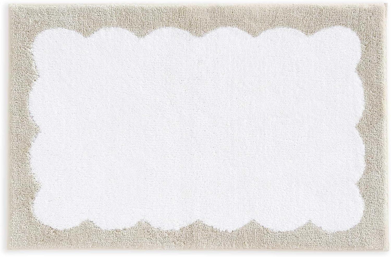 imageMartha Stewart Bath Rug Plush 100 YarnDye Knit Rug Soft Cushioned Feel Bathroom Rug with SkidResistant Latex Rubber Backing Bedford Scallop WhiteLinen 34 x 21Bedford Scallop WhiteLinen