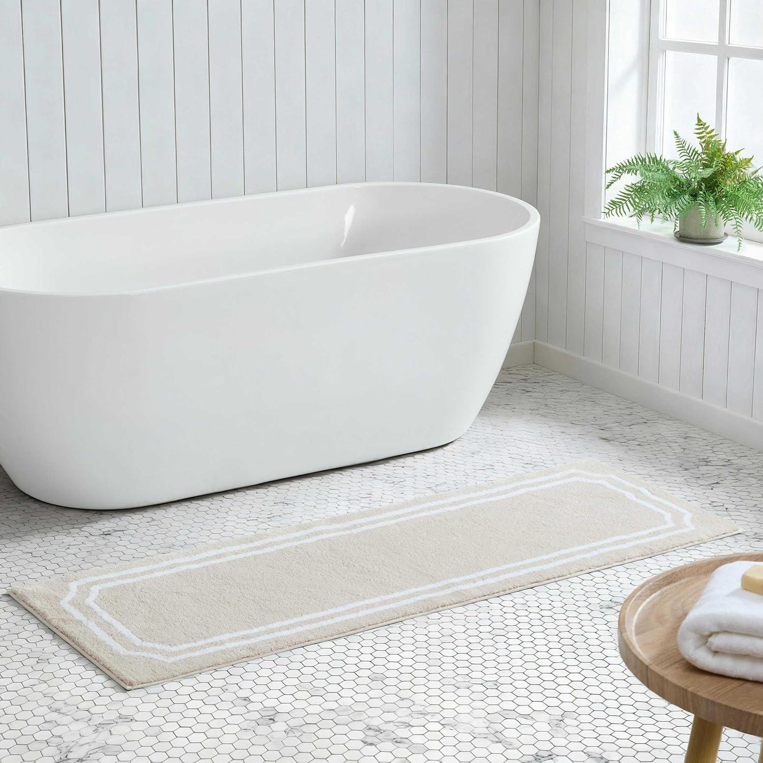 imageMartha Stewart Bath Rug Plush 100 YarnDye Knit Rug Soft Cushioned Feel Bathroom Rug with SkidResistant Latex Rubber Backing Bedford Scallop WhiteLinen 34 x 21Skylands Border LinenWhite