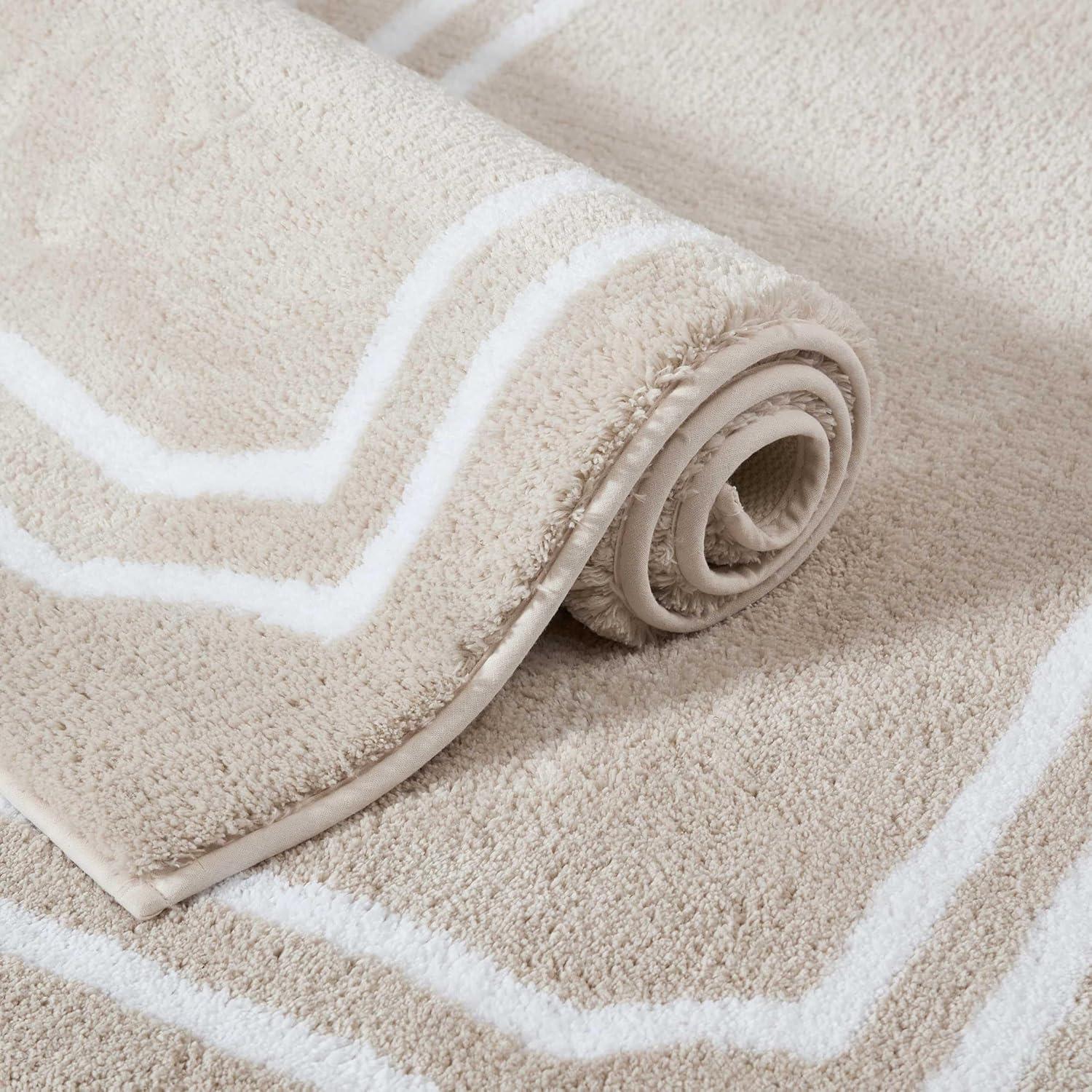 imageMartha Stewart Bath Rug Plush 100 YarnDye Knit Rug Soft Cushioned Feel Bathroom Rug with SkidResistant Latex Rubber Backing Bedford Scallop WhiteLinen 34 x 21Skylands Border LinenWhite
