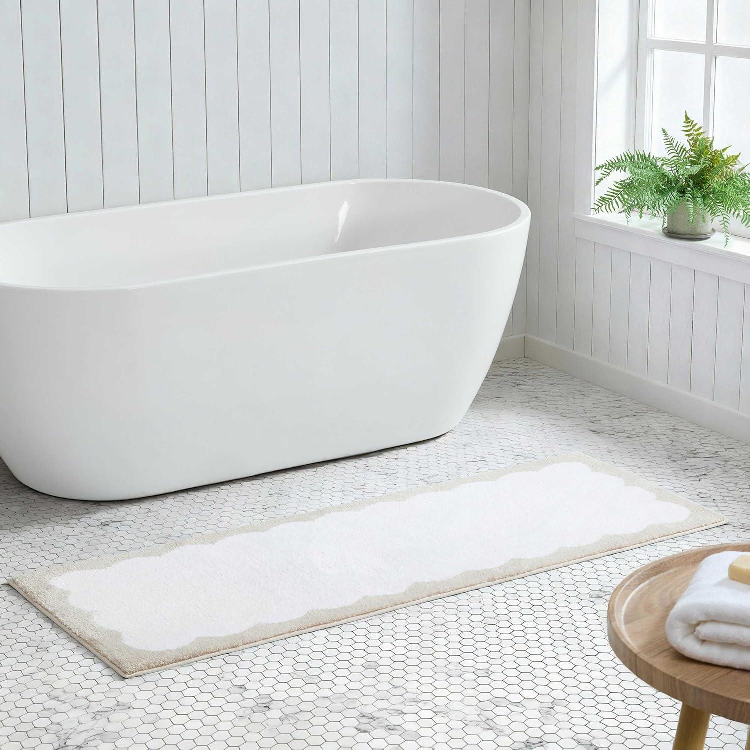 imageMartha Stewart Bath Rug Plush 100 YarnDye Knit Rug Soft Cushioned Feel Bathroom Rug with SkidResistant Latex Rubber Backing Bedford Scallop WhiteLinen 34 x 21Bedford Scallop WhiteLinen