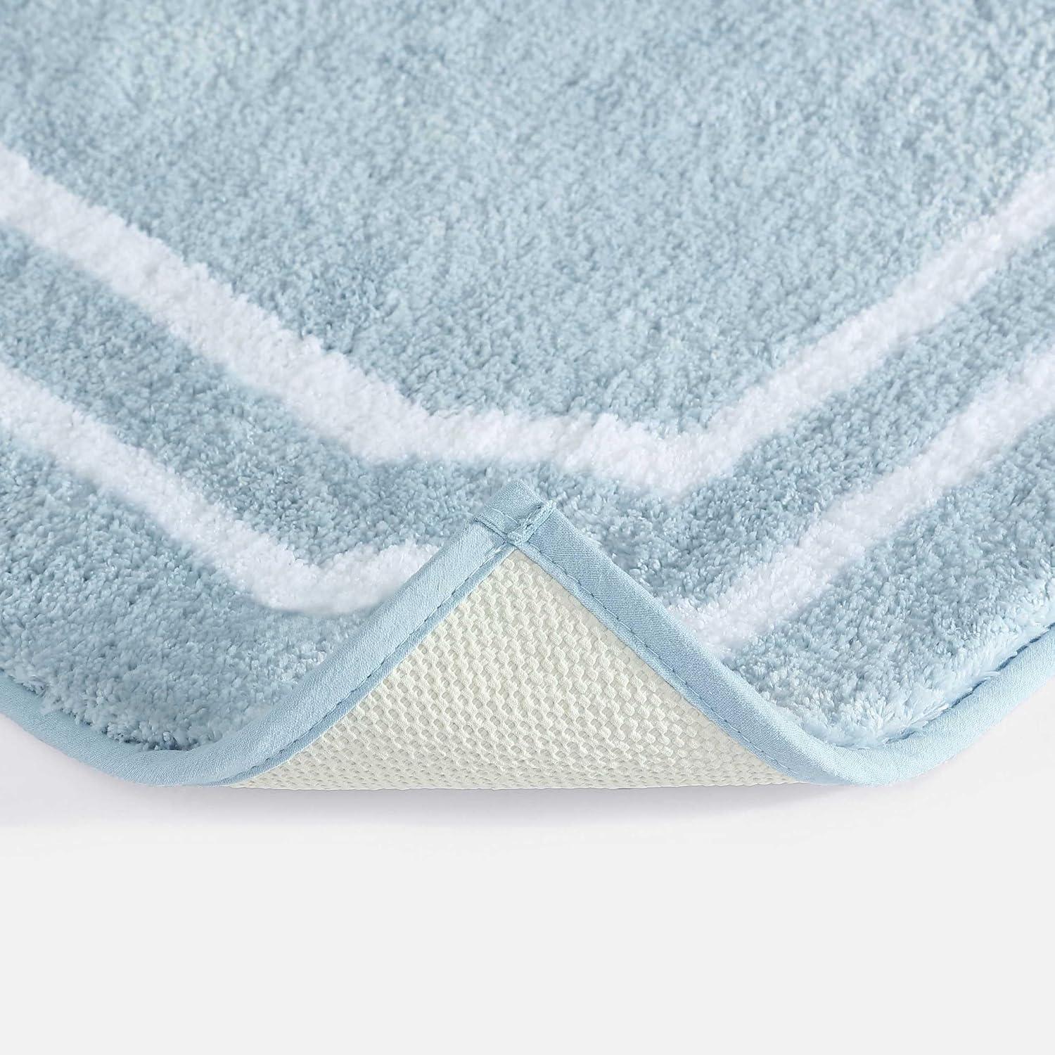 imageMartha Stewart Bath Rug Plush 100 YarnDye Knit Rug Soft Cushioned Feel Bathroom Rug with SkidResistant Latex Rubber Backing Bedford Scallop WhiteLinen 34 x 21Skylands Border Blue BellWhite