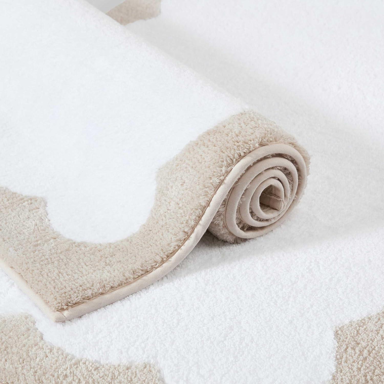 imageMartha Stewart Bath Rug Plush 100 YarnDye Knit Rug Soft Cushioned Feel Bathroom Rug with SkidResistant Latex Rubber Backing Bedford Scallop WhiteLinen 34 x 21Bedford Scallop WhiteLinen