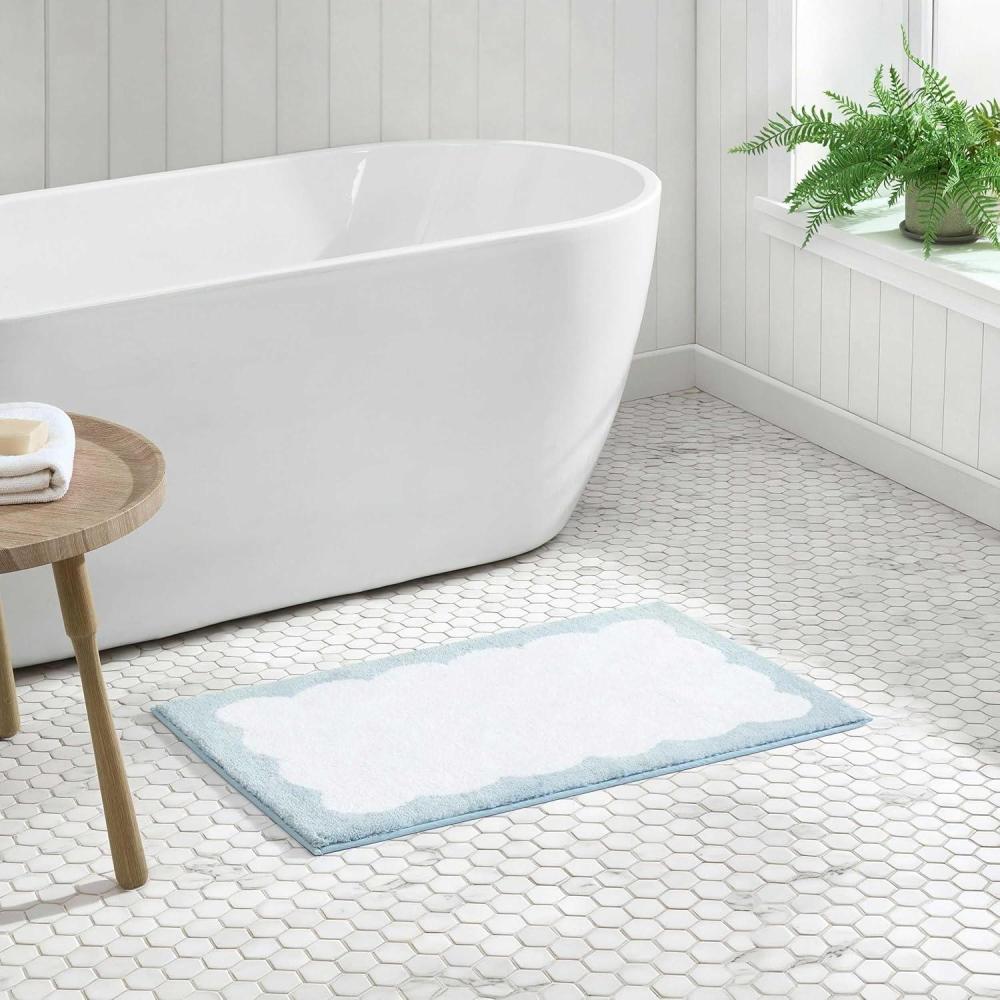 imageMartha Stewart  Bath Rug Plush 100 YarnDye Knit Rug Soft Cushioned Feel Bathroom Rug with SkidResistant Latex Rubber Backing Bedford Scallop WhiteLinen 34 x 21Bedford Scallop WhiteBlue Bell
