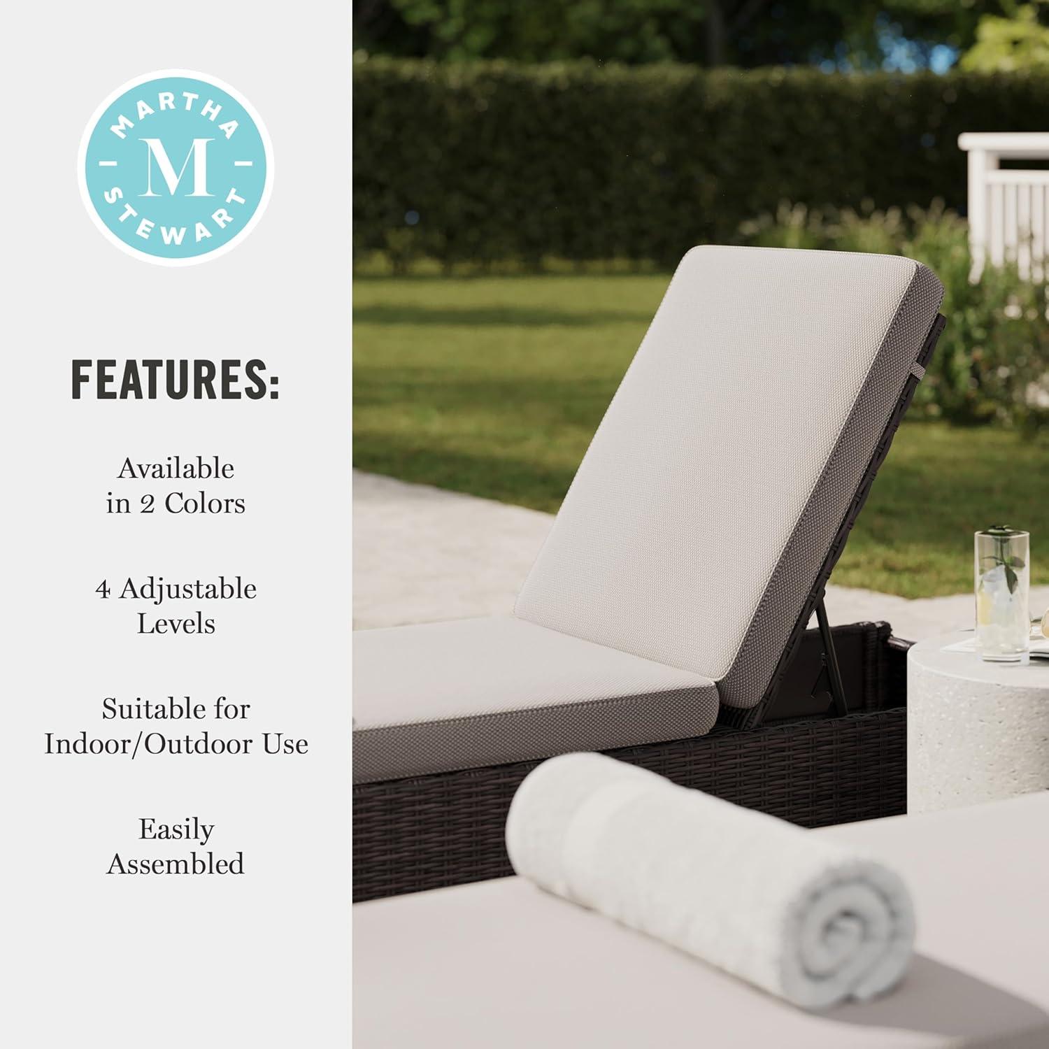 imageMartha Stewart Bedford IndoorOutdoor Patio Chaise Lounge Chair with Adjustable Back and Rattan Wicker Finish in Gray with Gray AllWeather CushionsBrown