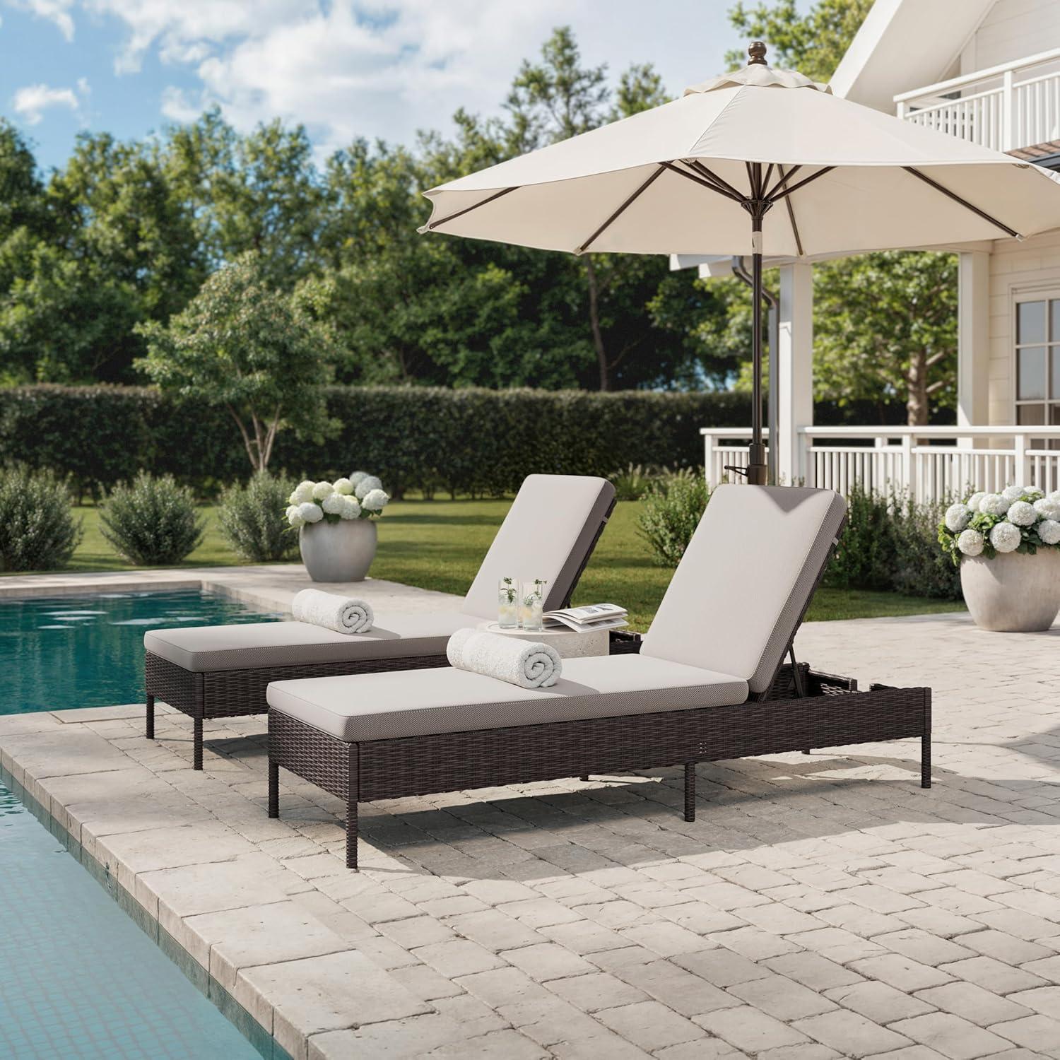 imageMartha Stewart Bedford IndoorOutdoor Patio Chaise Lounge Chair with Adjustable Back and Rattan Wicker Finish in Gray with Gray AllWeather CushionsBrown