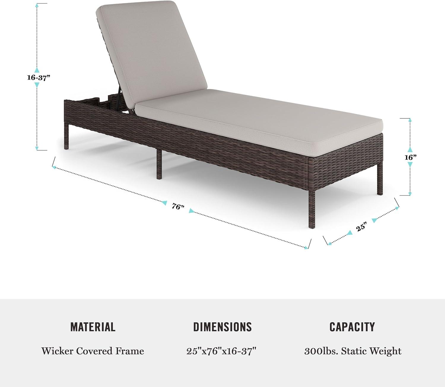 imageMartha Stewart Bedford IndoorOutdoor Patio Chaise Lounge Chair with Adjustable Back and Rattan Wicker Finish in Gray with Gray AllWeather CushionsBrown