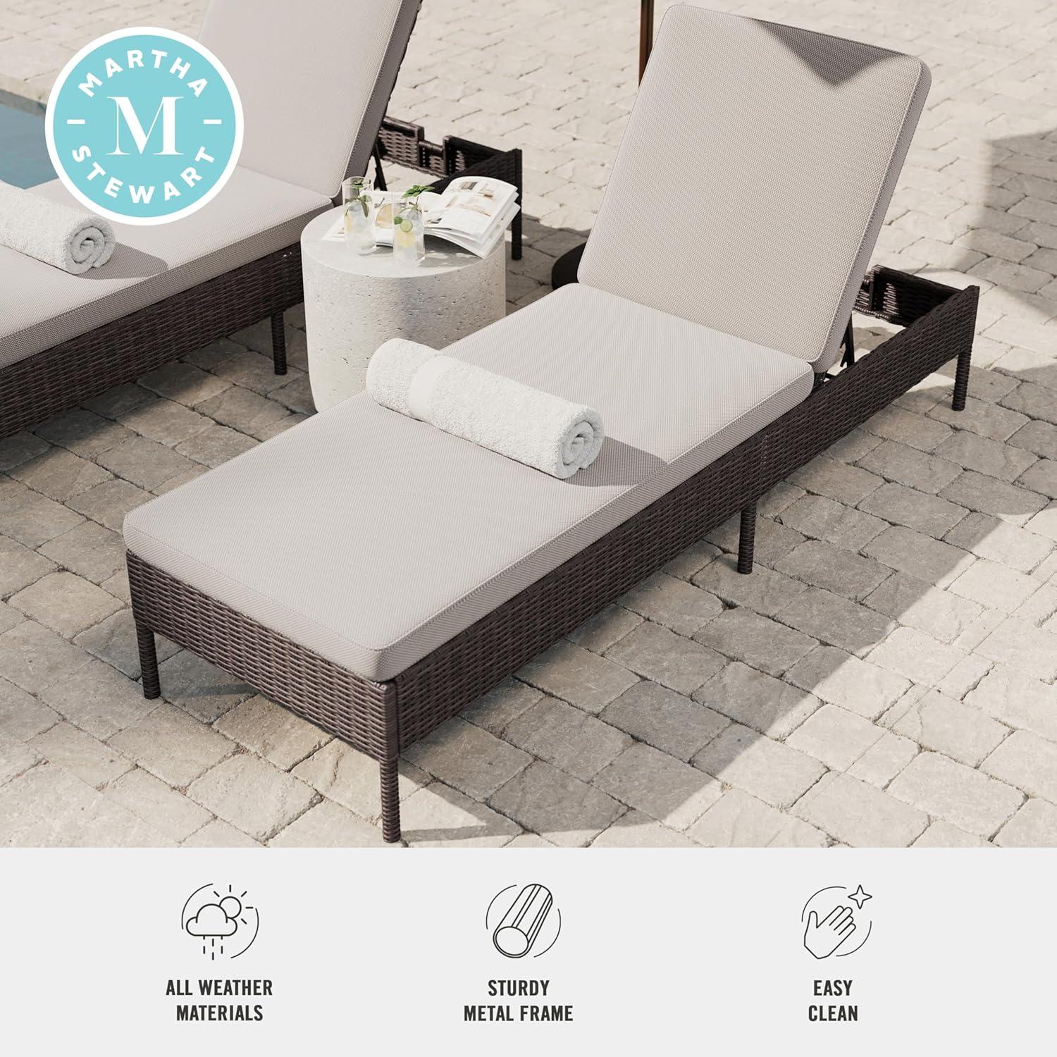 imageMartha Stewart Bedford IndoorOutdoor Patio Chaise Lounge Chair with Adjustable Back and Rattan Wicker Finish in Gray with Gray AllWeather CushionsBrown