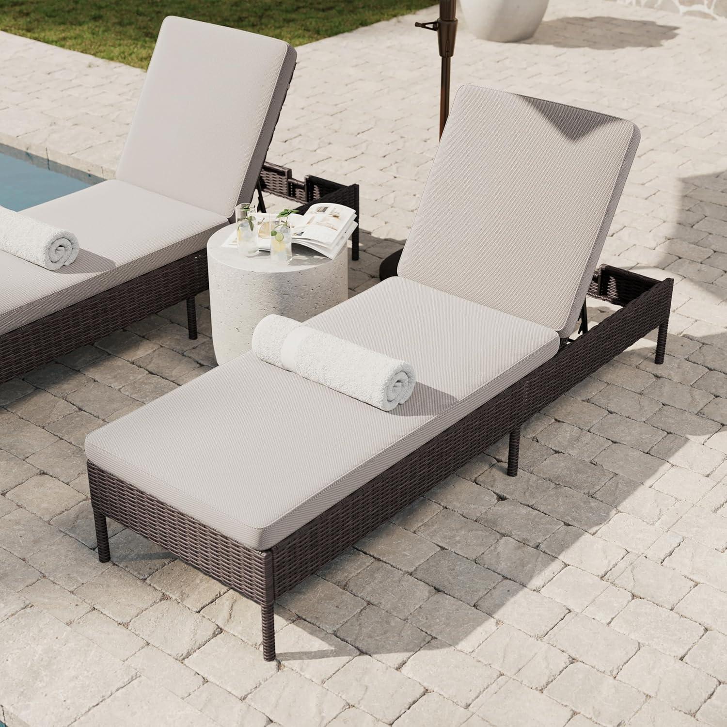 imageMartha Stewart Bedford IndoorOutdoor Patio Chaise Lounge Chair with Adjustable Back and Rattan Wicker Finish in Gray with Gray AllWeather CushionsBrown