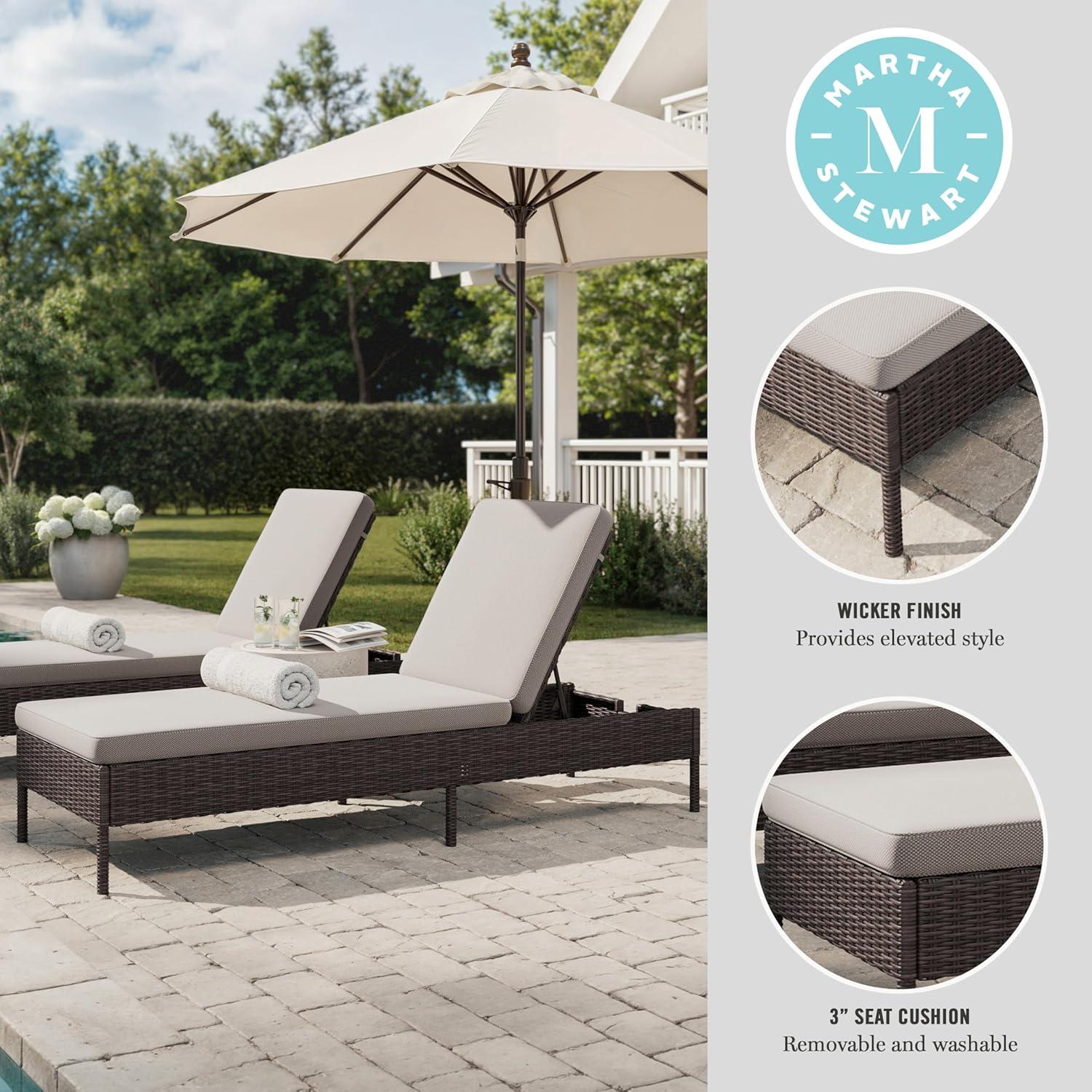 imageMartha Stewart Bedford IndoorOutdoor Patio Chaise Lounge Chair with Adjustable Back and Rattan Wicker Finish in Gray with Gray AllWeather CushionsBrown