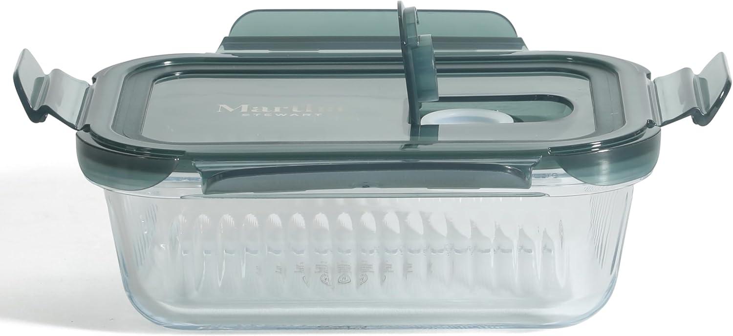 imageMartha Stewart Broadbrook 6 Piece Stoneware Meal Prep Container Set with Lids Rectangular Food Storage amp Bakewar Oven Refridgerator Microwave Dishwasher SafeGlassGreen Lid Shadowbrook Rectangular