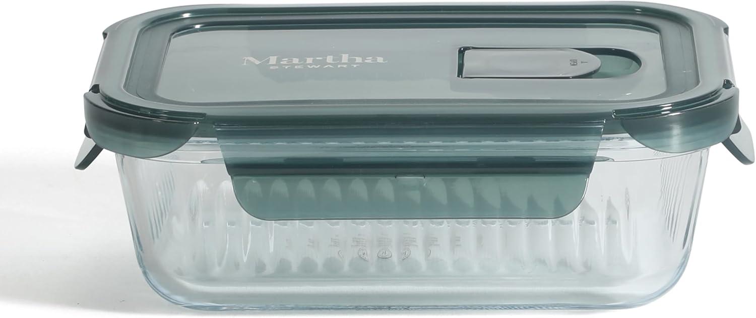 imageMartha Stewart Broadbrook 6 Piece Stoneware Meal Prep Container Set with Lids Rectangular Food Storage amp Bakewar Oven Refridgerator Microwave Dishwasher SafeGlassGreen Lid Shadowbrook Rectangular