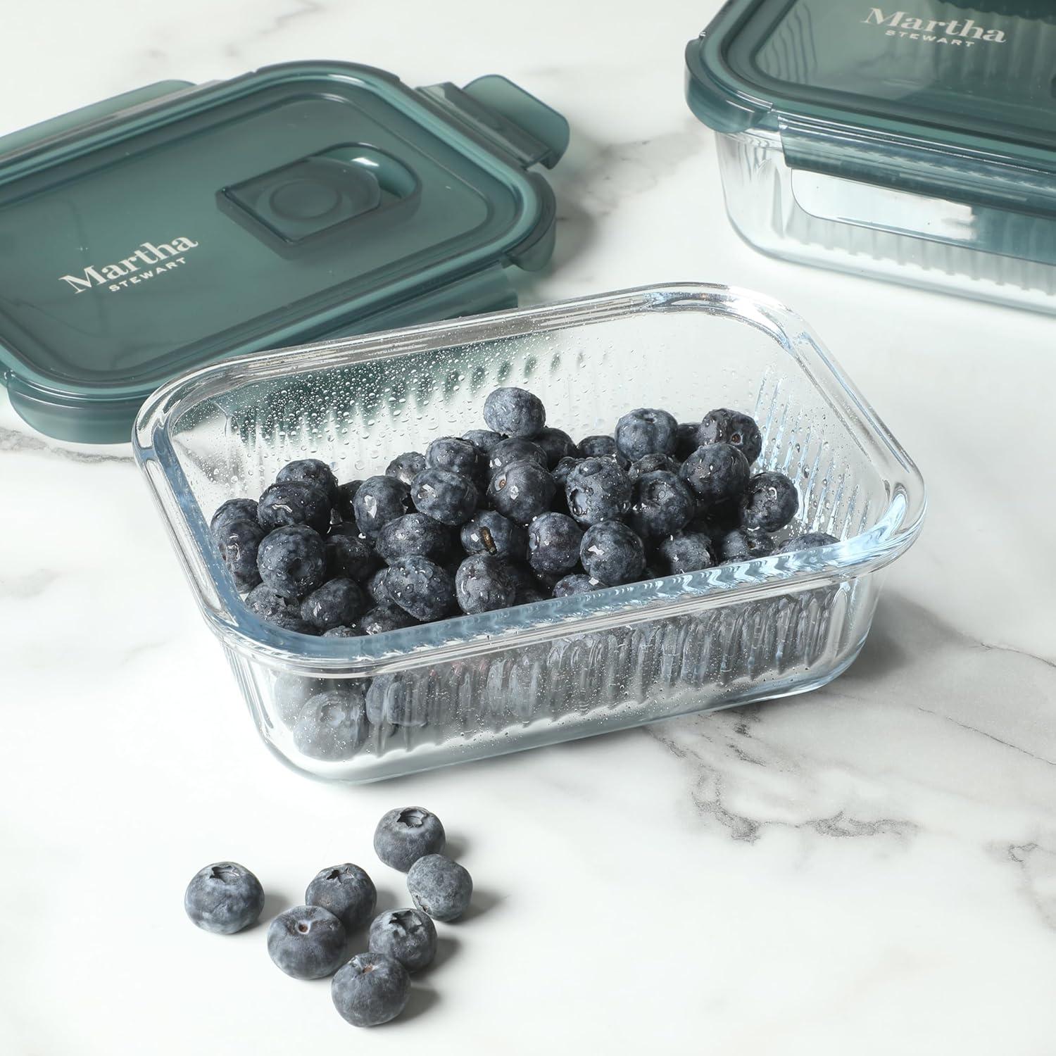 imageMartha Stewart Broadbrook 6 Piece Stoneware Meal Prep Container Set with Lids Rectangular Food Storage amp Bakewar Oven Refridgerator Microwave Dishwasher SafeGlassGreen Lid Shadowbrook Rectangular