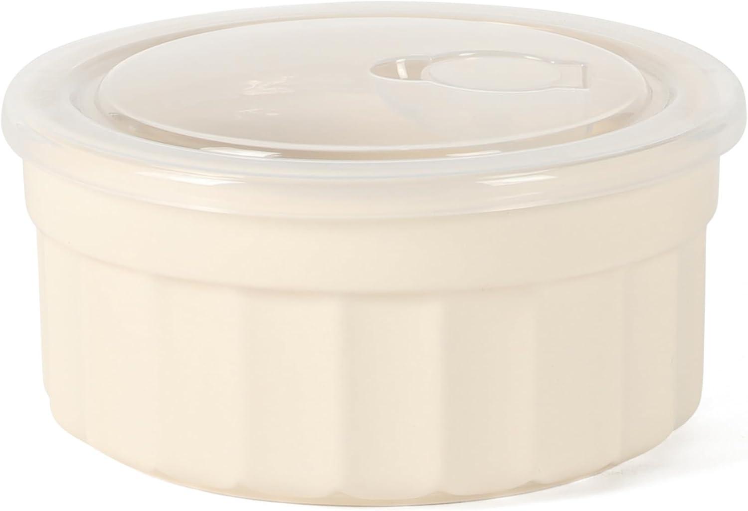 imageMartha Stewart Broadbrook 6 Piece Stoneware Meal Prep Container Set with Lids Rectangular Food Storage amp Bakewar Oven Refridgerator Microwave Dishwasher SafeCream Broadbrook Round