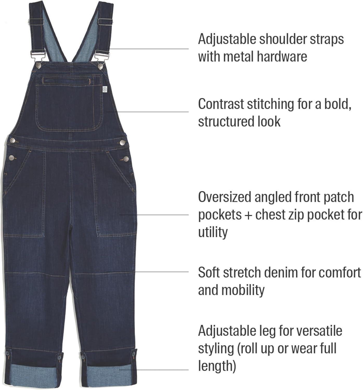 imageMartha Stewart Convertible Overall Denim Utility Jumpsuit Adjustable Cotton Workwear Stretch BibsSand