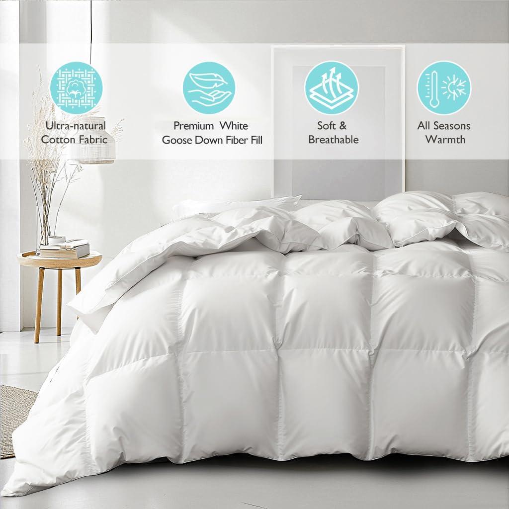 imageMartha Stewart King Size Goose Down Fiber Comforter 100 Cotton Duvet Insert King 1cm Breathable Panel Hotel Luxury Hypoallergenic Comforter 50oz All Season Medium Warmth 106x90White
