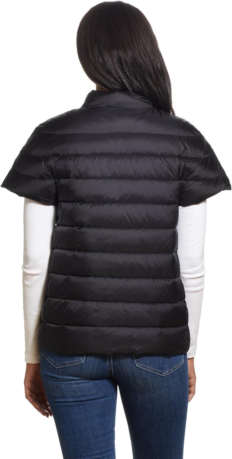 imageMartha Stewart Womens Quilted Down Puffer Vest Lightweight Short Sleeve Jacket with Pockets Warm Winter CoatBlack