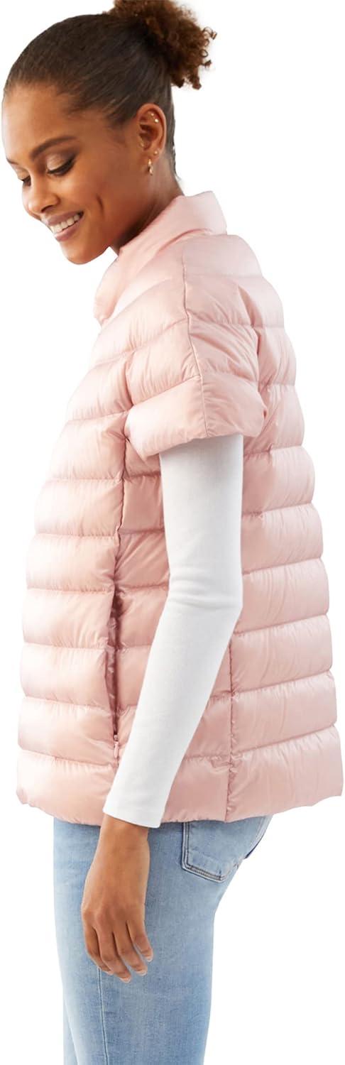 imageMartha Stewart Womens Quilted Down Puffer Vest Lightweight Short Sleeve Jacket with Pockets Warm Winter CoatCotton Pink