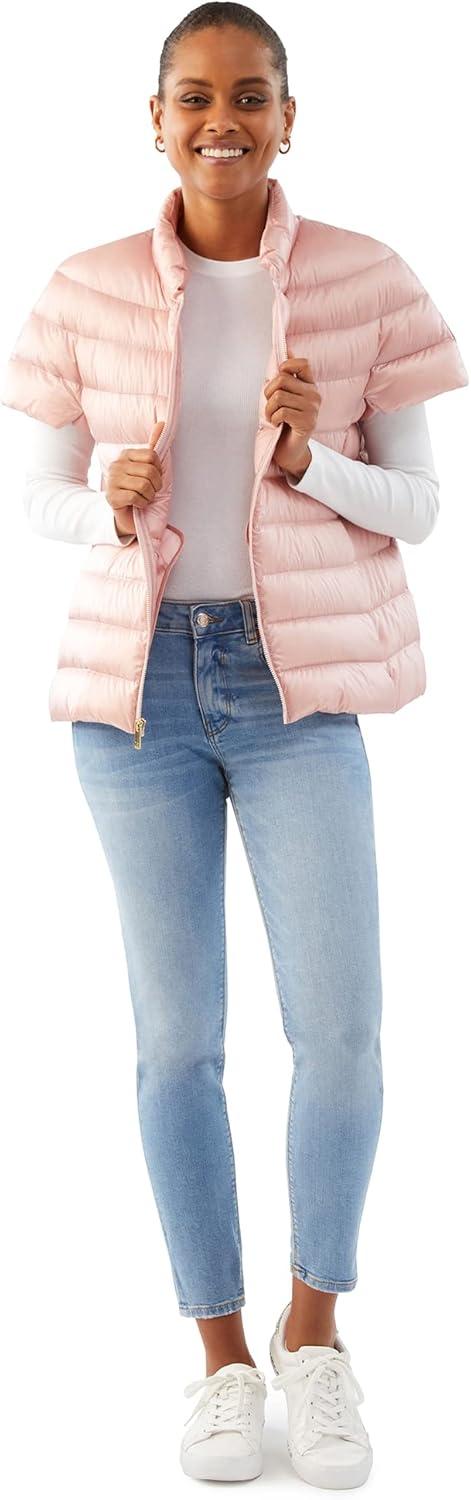 imageMartha Stewart Womens Quilted Down Puffer Vest Lightweight Short Sleeve Jacket with Pockets Warm Winter CoatCotton Pink