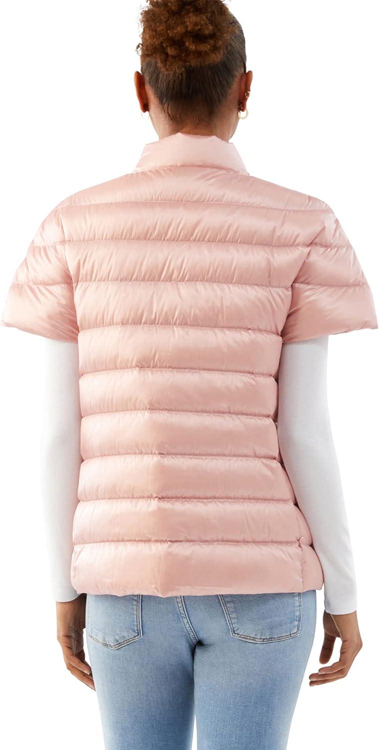 imageMartha Stewart Womens Quilted Down Puffer Vest Lightweight Short Sleeve Jacket with Pockets Warm Winter CoatCotton Pink