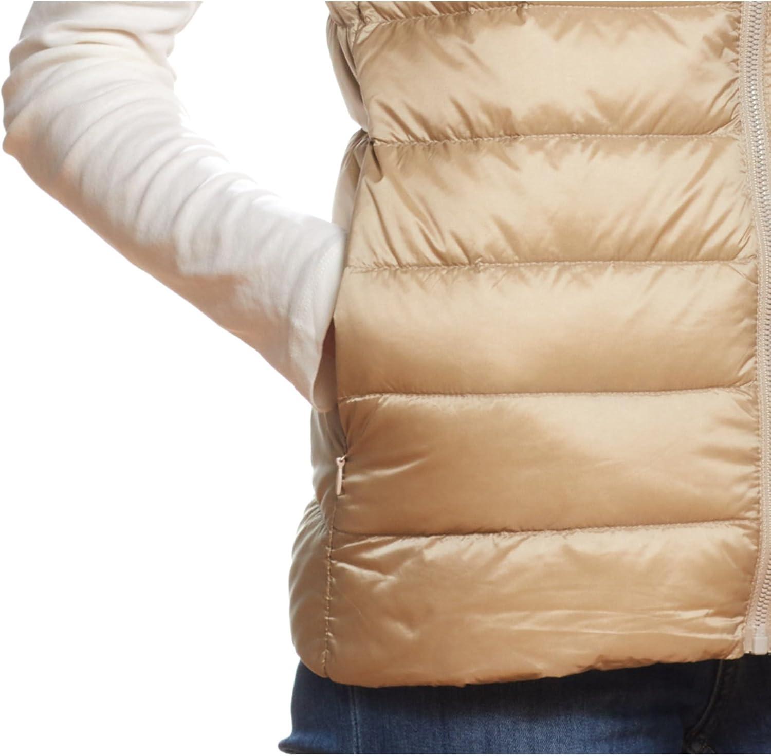 imageMartha Stewart Womens Quilted Down Puffer Vest Lightweight Short Sleeve Jacket with Pockets Warm Winter CoatKhaki