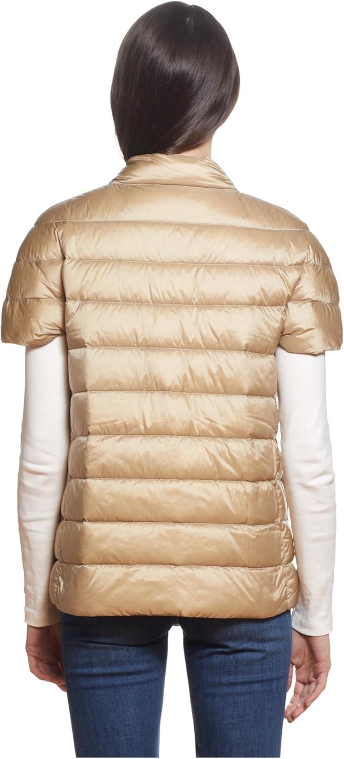 imageMartha Stewart Womens Quilted Down Puffer Vest Lightweight Short Sleeve Jacket with Pockets Warm Winter CoatKhaki