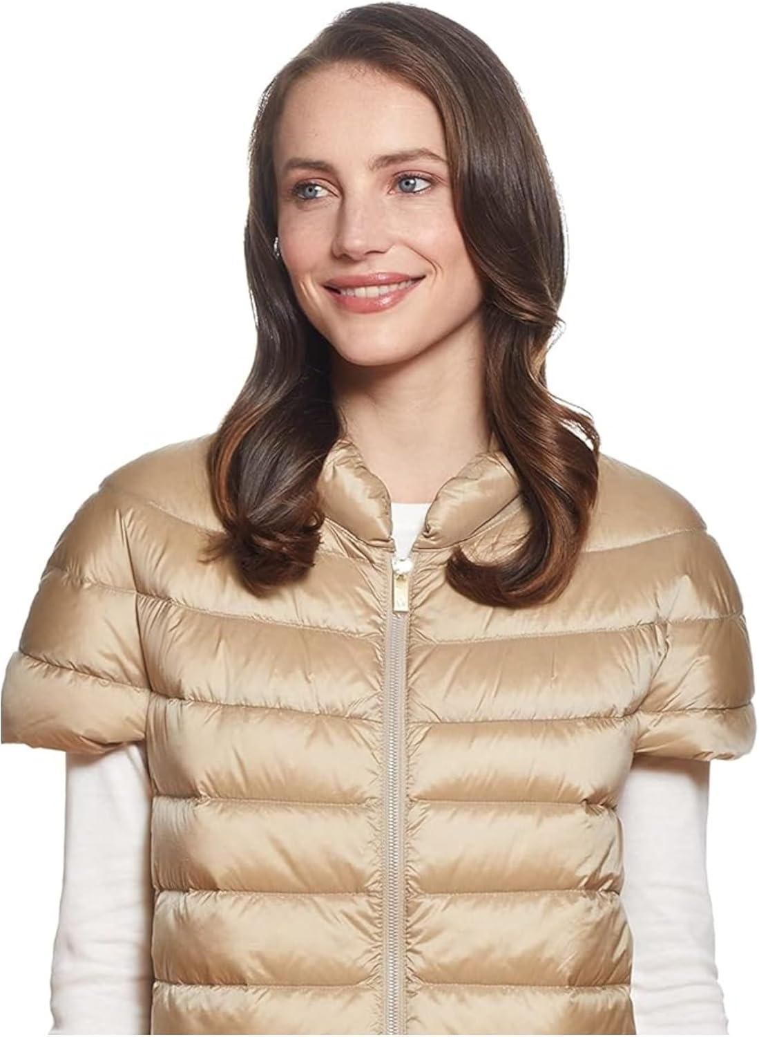 imageMartha Stewart Womens Quilted Down Puffer Vest Lightweight Short Sleeve Jacket with Pockets Warm Winter CoatKhaki