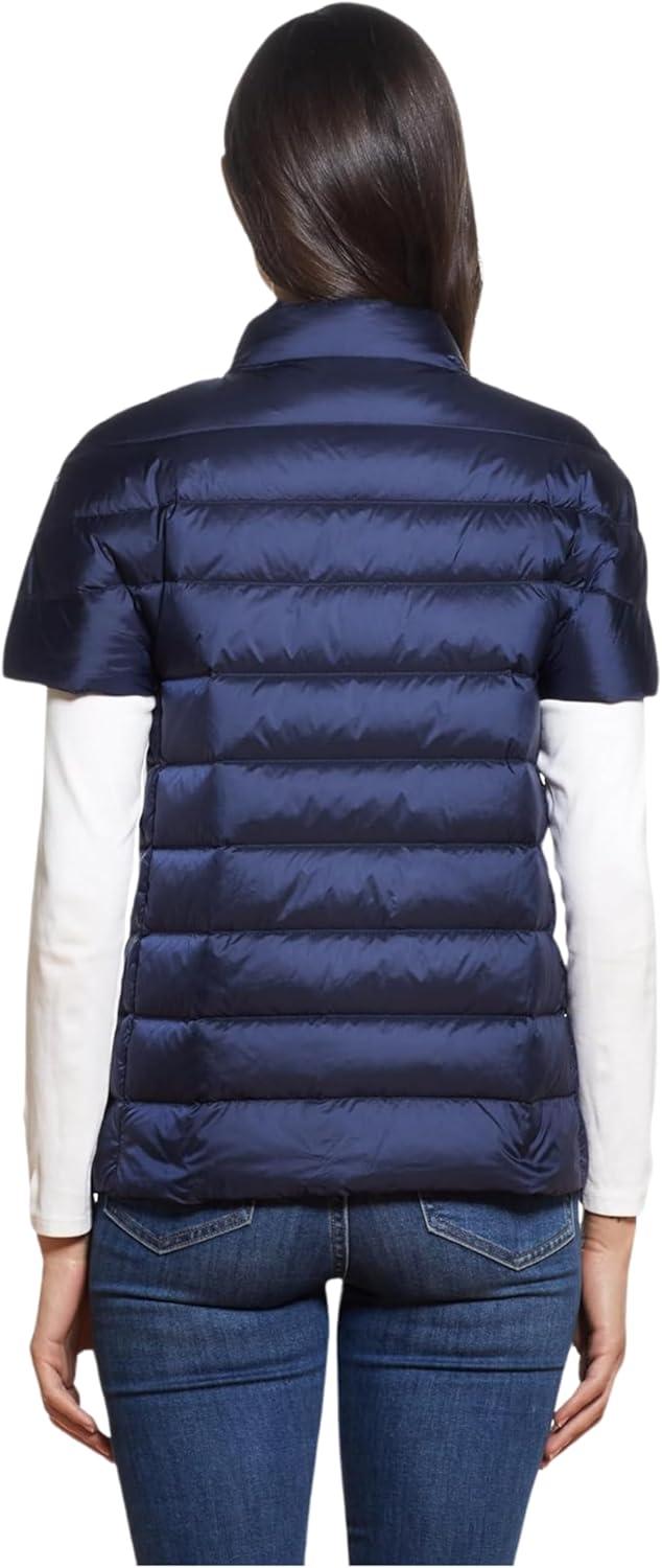imageMartha Stewart Womens Quilted Down Puffer Vest Lightweight Short Sleeve Jacket with Pockets Warm Winter CoatNavy