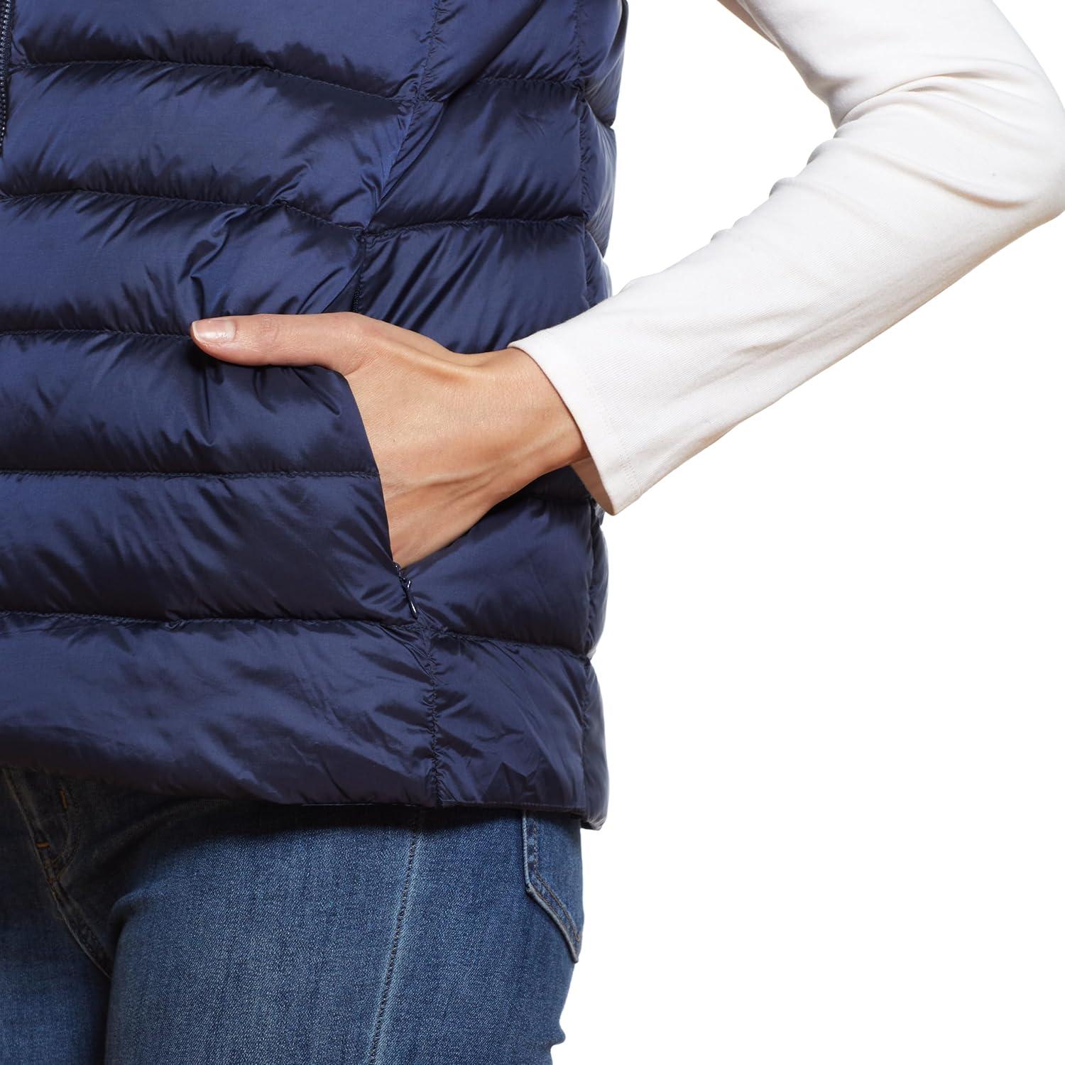 imageMartha Stewart Womens Quilted Down Puffer Vest Lightweight Short Sleeve Jacket with Pockets Warm Winter CoatNavy