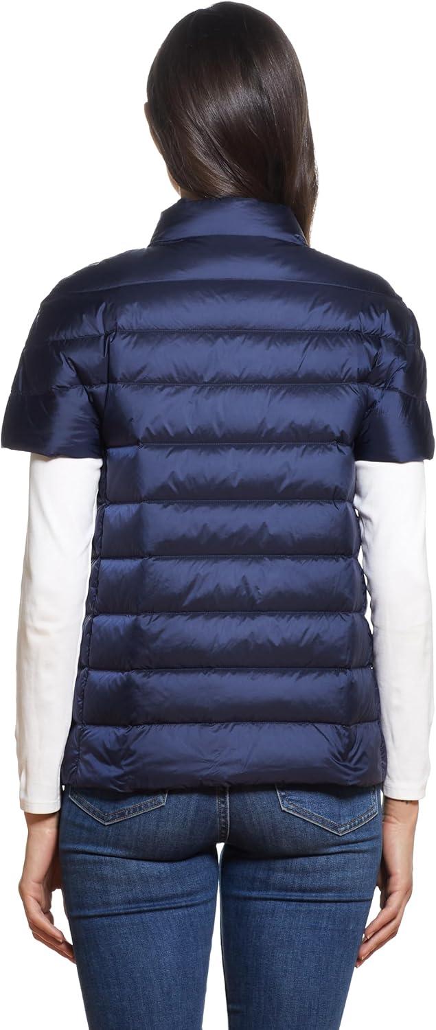 imageMartha Stewart Womens Quilted Down Puffer Vest Lightweight Short Sleeve Jacket with Pockets Warm Winter CoatNavy