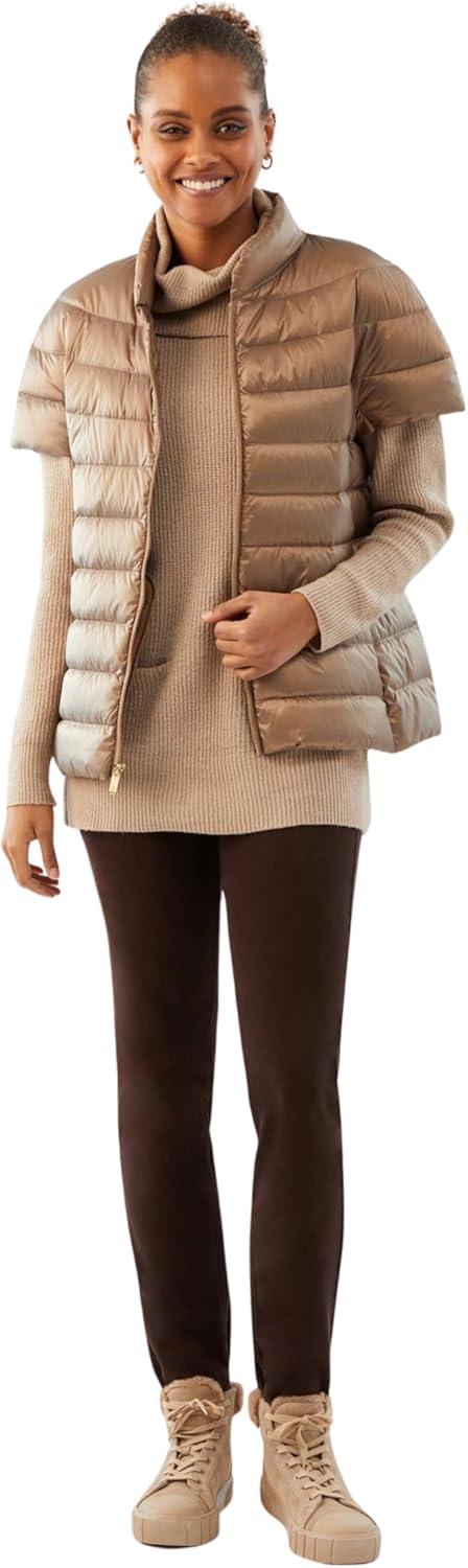 imageMartha Stewart Womens Quilted Down Puffer Vest Lightweight Short Sleeve Jacket with Pockets Warm Winter CoatPale Gold