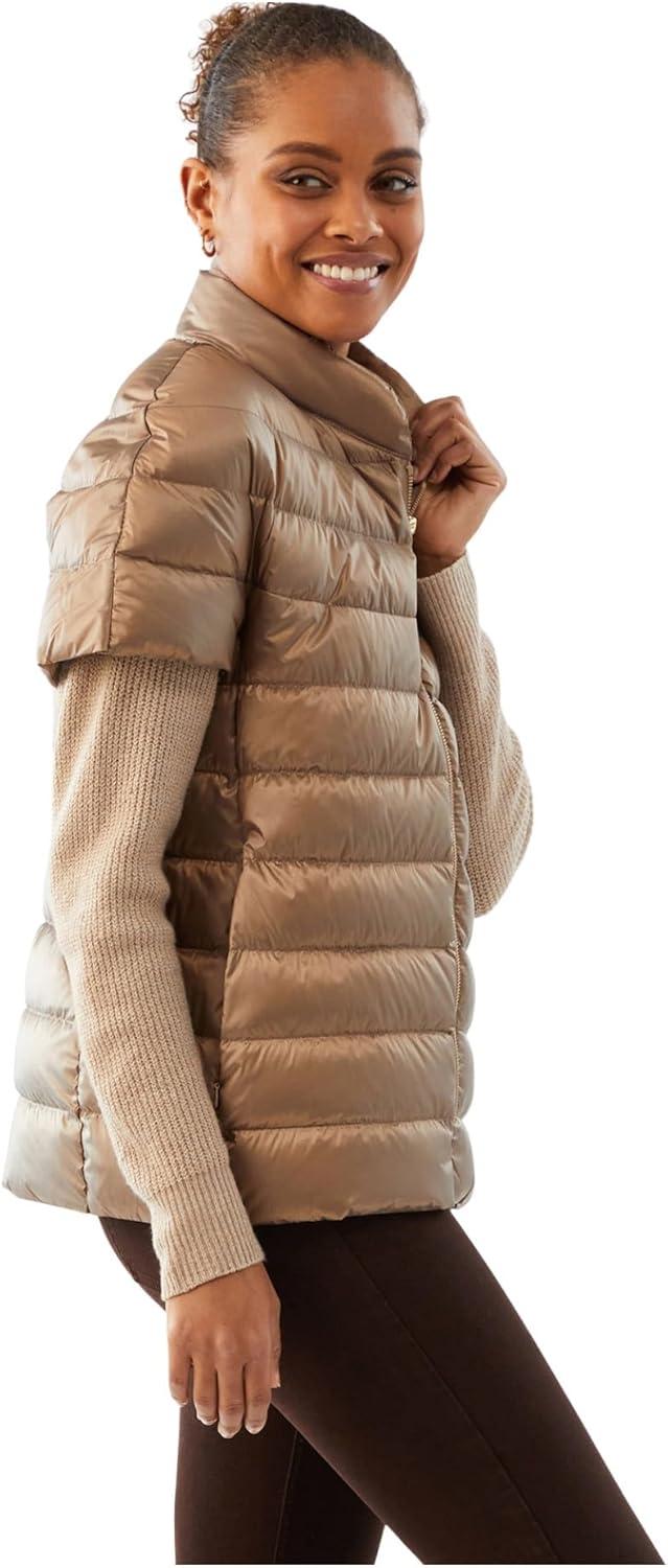 imageMartha Stewart Womens Quilted Down Puffer Vest Lightweight Short Sleeve Jacket with Pockets Warm Winter CoatPale Gold