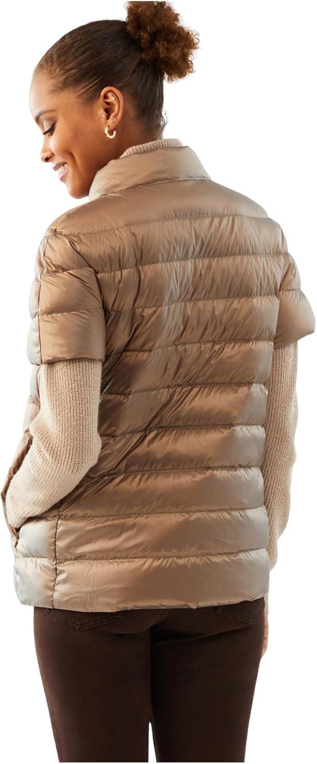imageMartha Stewart Womens Quilted Down Puffer Vest Lightweight Short Sleeve Jacket with Pockets Warm Winter CoatPale Gold