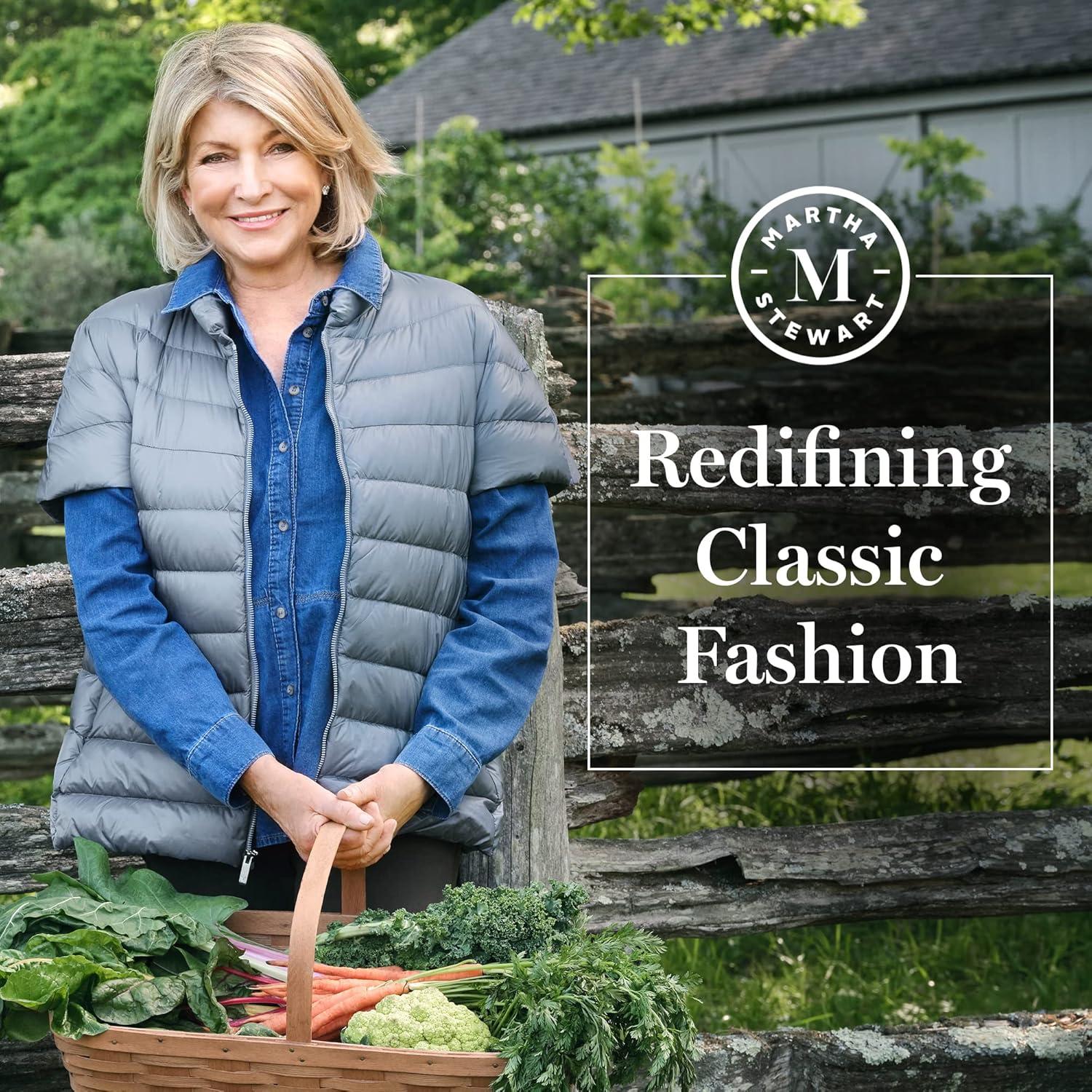 imageMartha Stewart Womens Quilted Down Puffer Vest Lightweight Short Sleeve Jacket with Pockets Warm Winter CoatSage