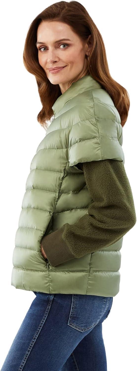 imageMartha Stewart Womens Quilted Down Puffer Vest Lightweight Short Sleeve Jacket with Pockets Warm Winter CoatSage