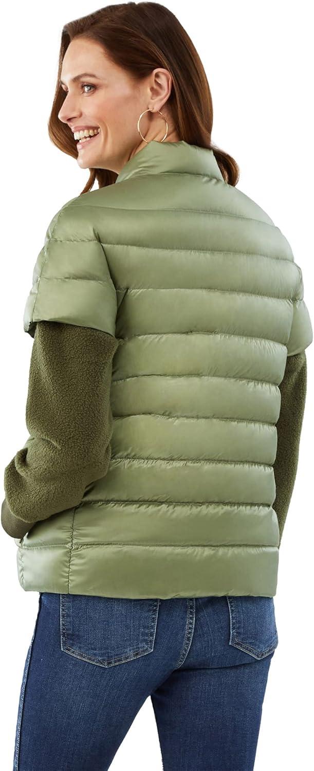 imageMartha Stewart Womens Quilted Down Puffer Vest Lightweight Short Sleeve Jacket with Pockets Warm Winter CoatSage