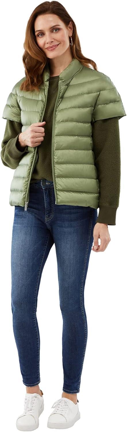 imageMartha Stewart Womens Quilted Down Puffer Vest Lightweight Short Sleeve Jacket with Pockets Warm Winter CoatSage