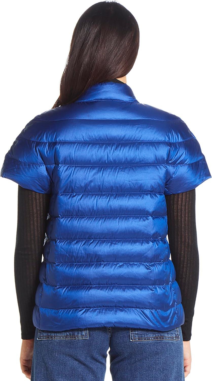 imageMartha Stewart Womens Quilted Down Puffer Vest Lightweight Short Sleeve Jacket with Pockets Warm Winter CoatSociety Blue
