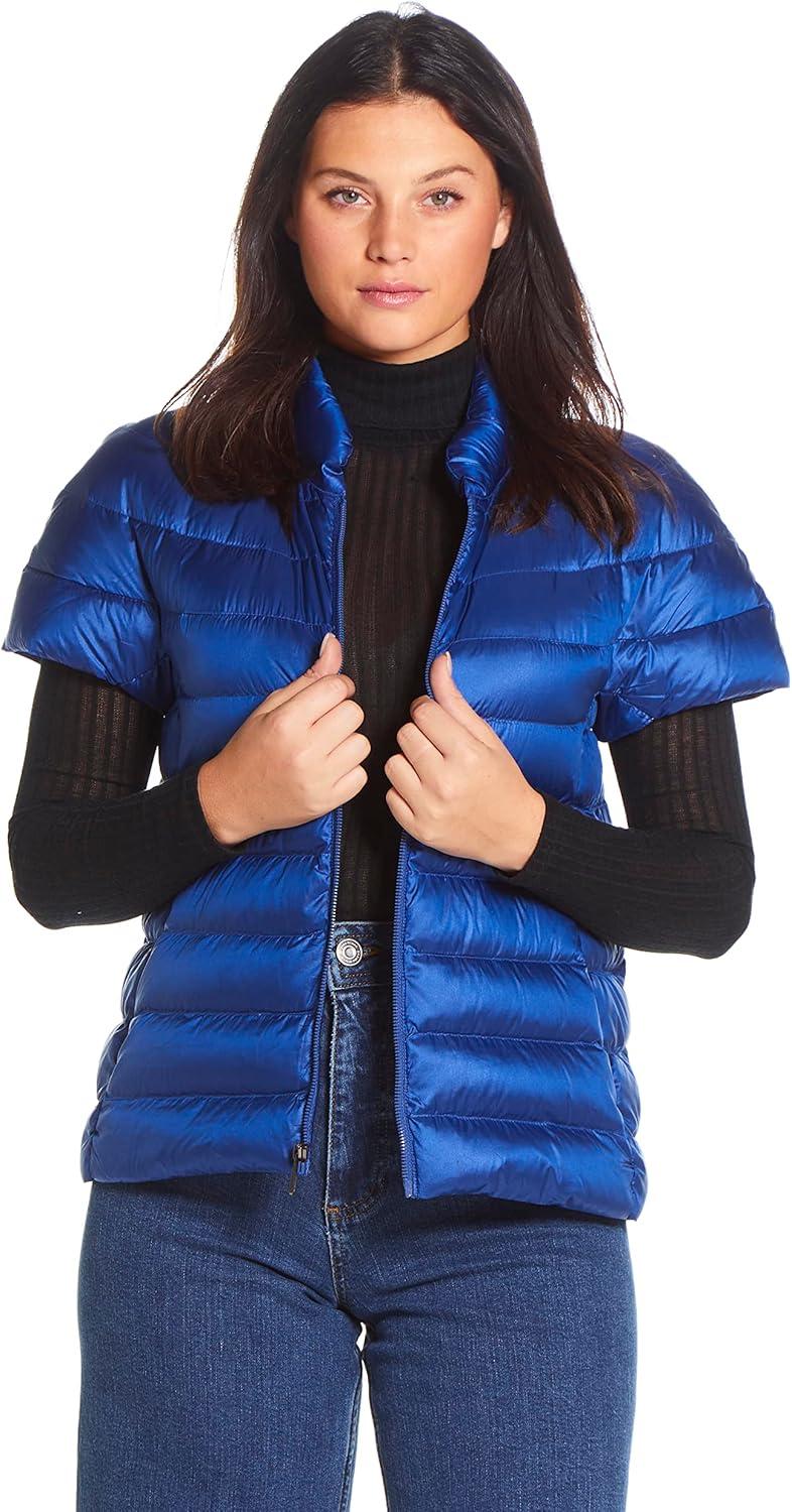 imageMartha Stewart Womens Quilted Down Puffer Vest Lightweight Short Sleeve Jacket with Pockets Warm Winter CoatSociety Blue